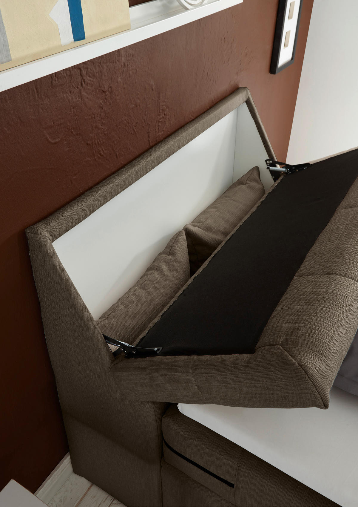 BOXSPRINGBETT 120/200 cm,  in Dunkelbraun, Matratze, Bettkasten, Topper, motorische Verstellbarkeit, H2 = mittel  - Dunkelbraun/Silberfarben, Design, Kunststoff/Textil (120/200cm) - Esposa