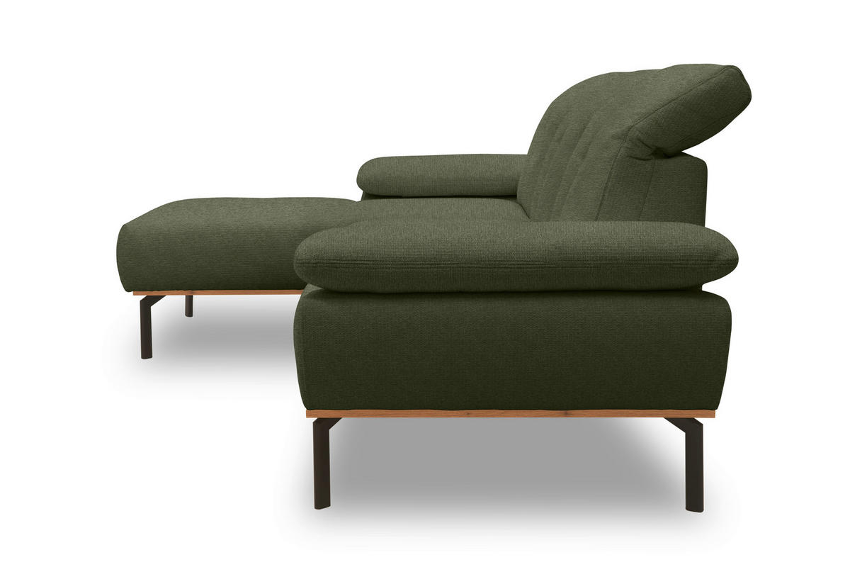 ECKSOFA in Mikrofaser Grün  242/170 cm  - Wildeiche/Schwarz, Design, Holz/Textil (242/170cm) - MID.YOU