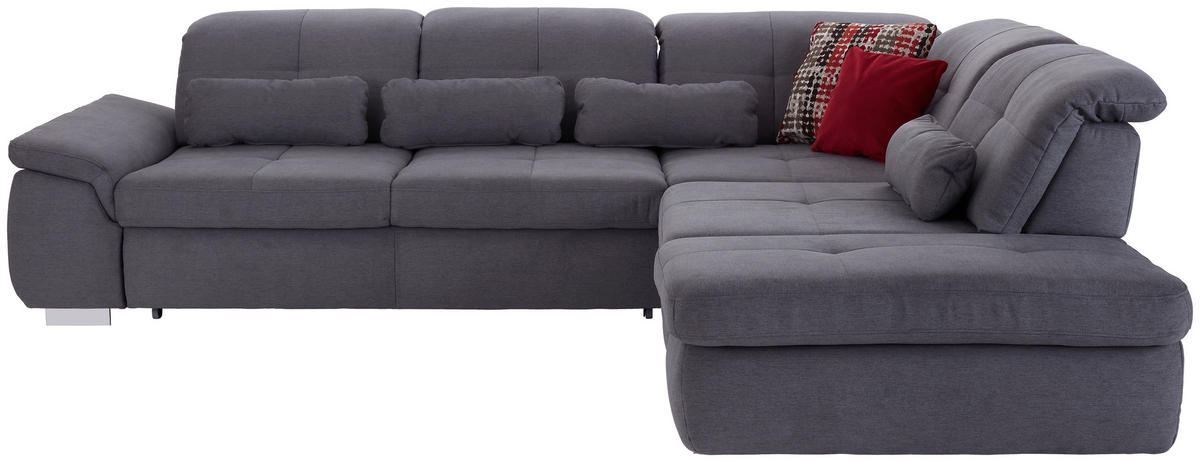 WOHNLANDSCHAFT Chenille, Mikrofaser Grau  - Chromfarben/Grau, Modern, Textil/Metall (315/260cm) - Livetastic