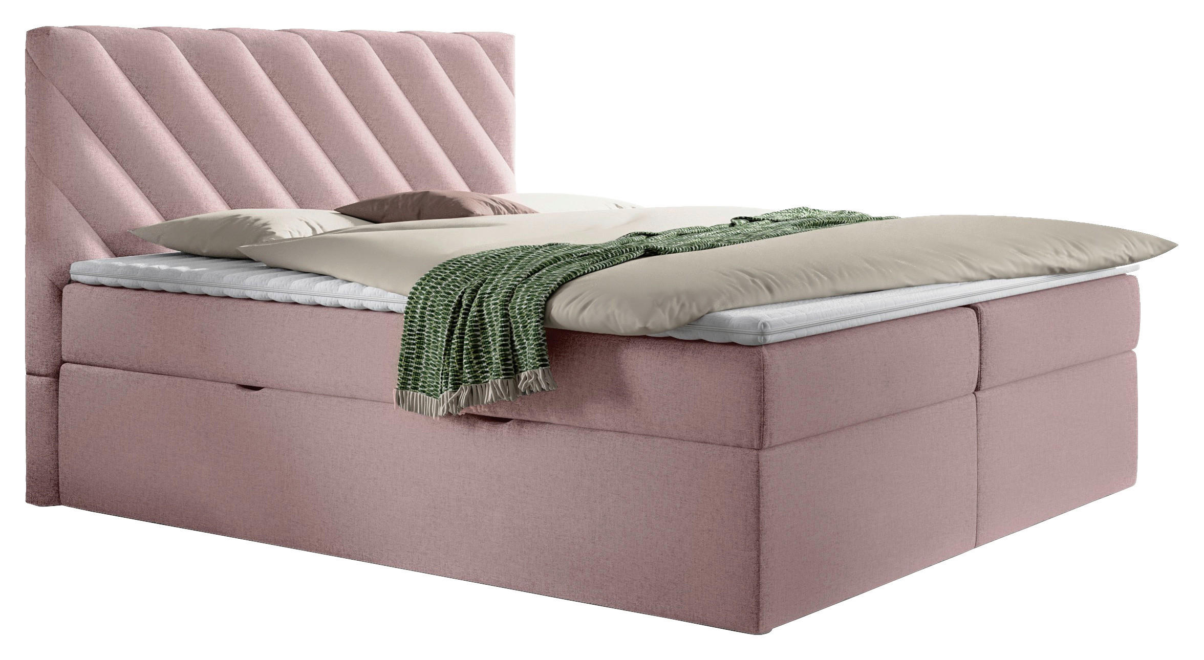 BOXBETT 160/200 cm,  in Rosa, Bettkasten, Topper, Matratzen, H2 = mittel  - Schwarz/Rosa, MODERN, Textil (160/200cm) - MID.YOU