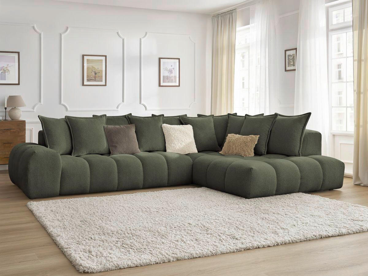 ECKSOFA Ottomane rechts  EVEREST Grün Flachgewebe  - Schwarz/Grün, MODERN, Kunststoff/Textil (352/210cm)