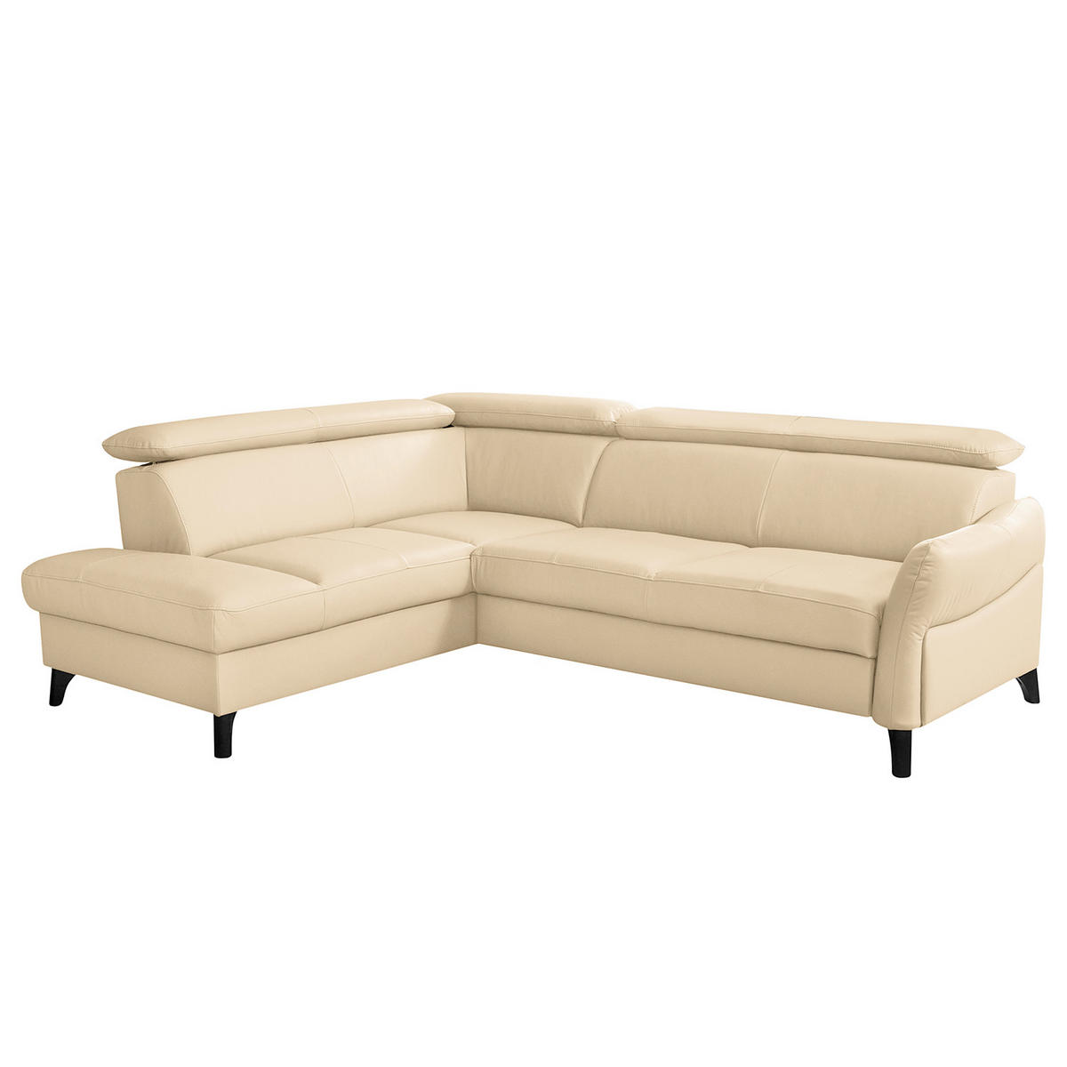 ECKSOFA Beige Echtleder Lederlook  - Beige/Schwarz, Design, Leder/Holz (199/244cm) - Livetastic
