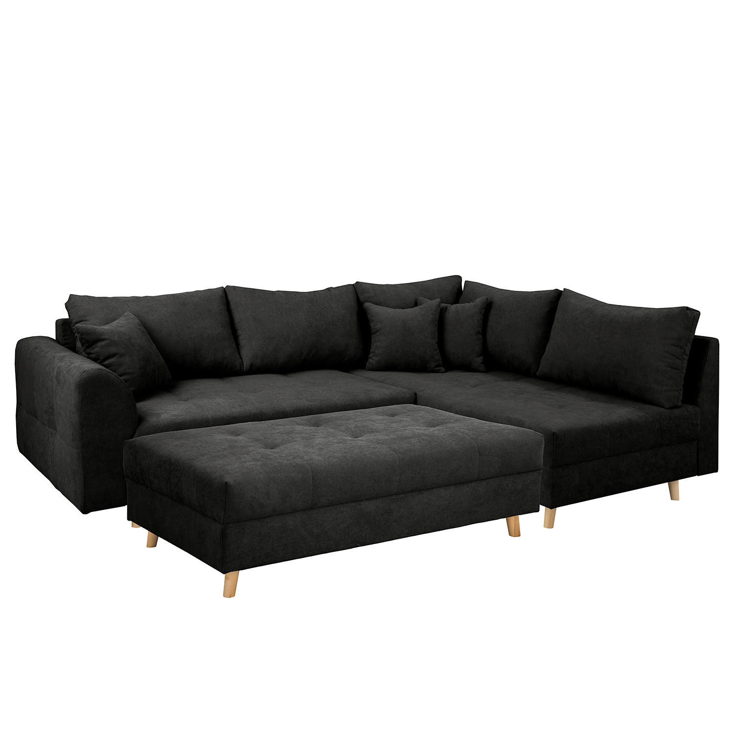 ECKSOFA inkl. Hocker Ariella in Mikrofaser Schwarz  161/231 cm  - Schwarz/Naturfarben, Design, Holz/Textil (161/231cm) - Livetastic