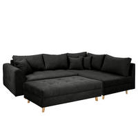 ECKSOFA inkl. Hocker Ariella in Mikrofaser Schwarz  161/231 cm  - Schwarz/Naturfarben, Design, Holz/Textil (161/231cm) - Livetastic