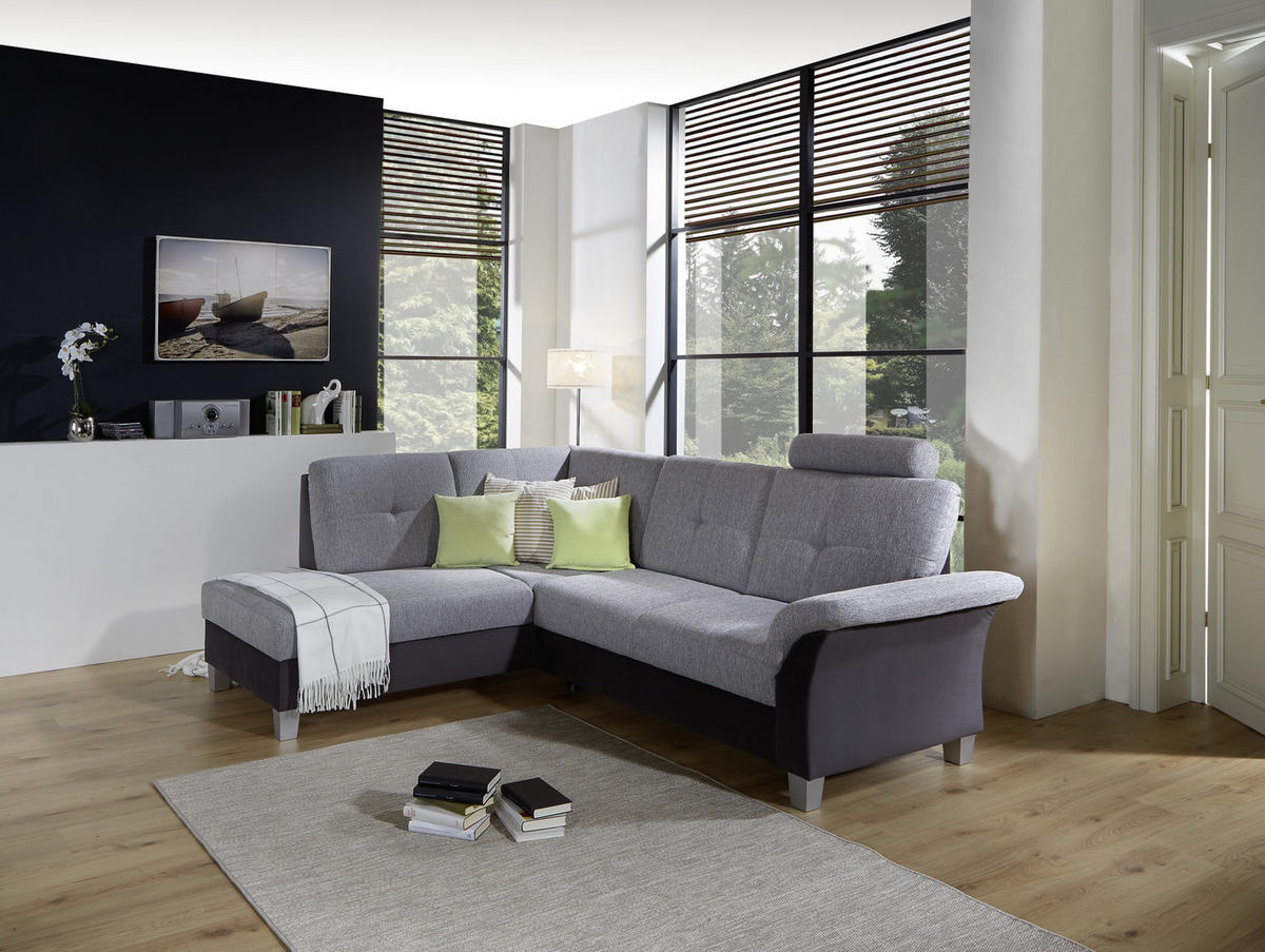 ECKSOFA in Webstoff Blau, Graphitfarben  - Blau/Silberfarben, Konventionell, Holz/Textil (196/245cm) - Livetastic