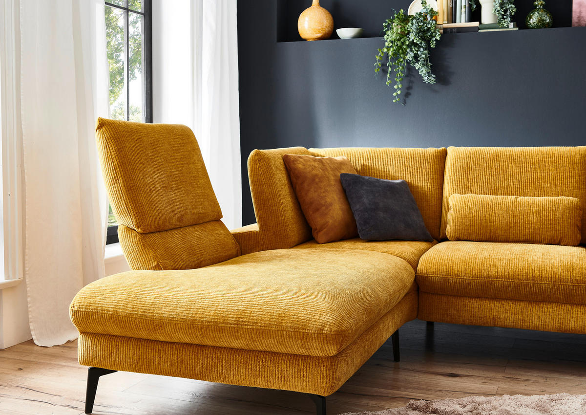 WOHNLANDSCHAFT in Webstoff Currygelb  - Currygelb/Schwarz, Design, Textil/Metall (208/354/157cm) - Dieter Knoll