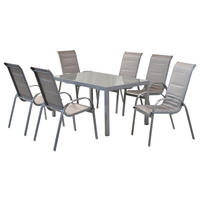 GARTENSET 7-teilig Aluminium 7-teilig  - Silberfarben/Braun, MODERN, Textil/Metall - Gardenson