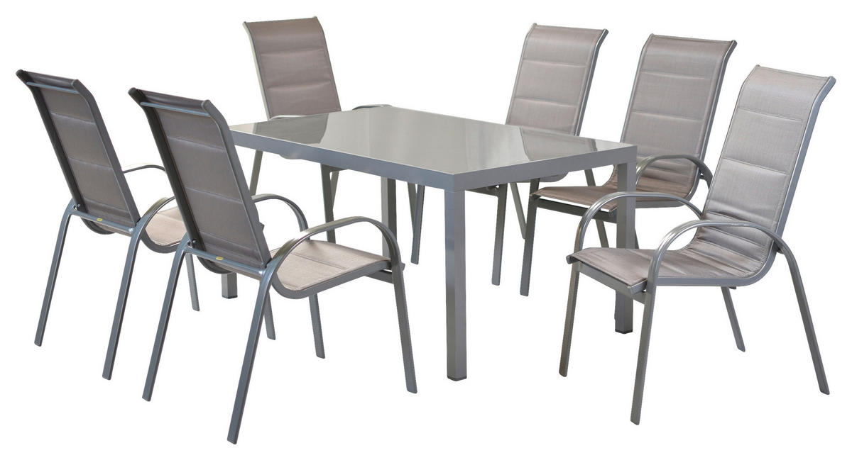 GARTENSET 7-teilig Aluminium 7-teilig  - Silberfarben/Braun, MODERN, Textil/Metall - Gardenson