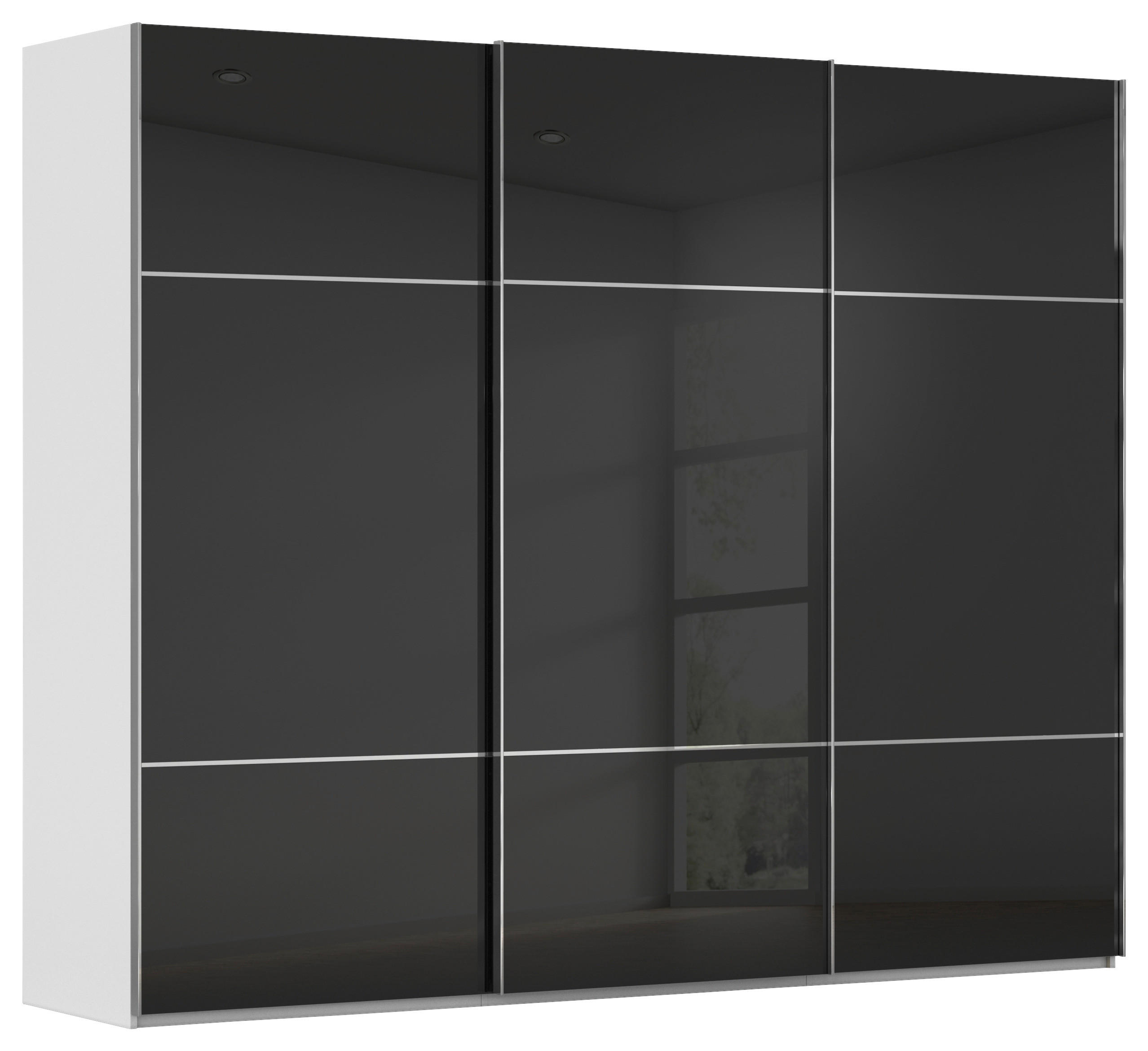 SCHWEBETÜRENSCHRANK Grau, Schwarz  - Chromfarben/Schwarz, Konventionell, Glas/Holzwerkstoff (301/223/68cm) - Novel