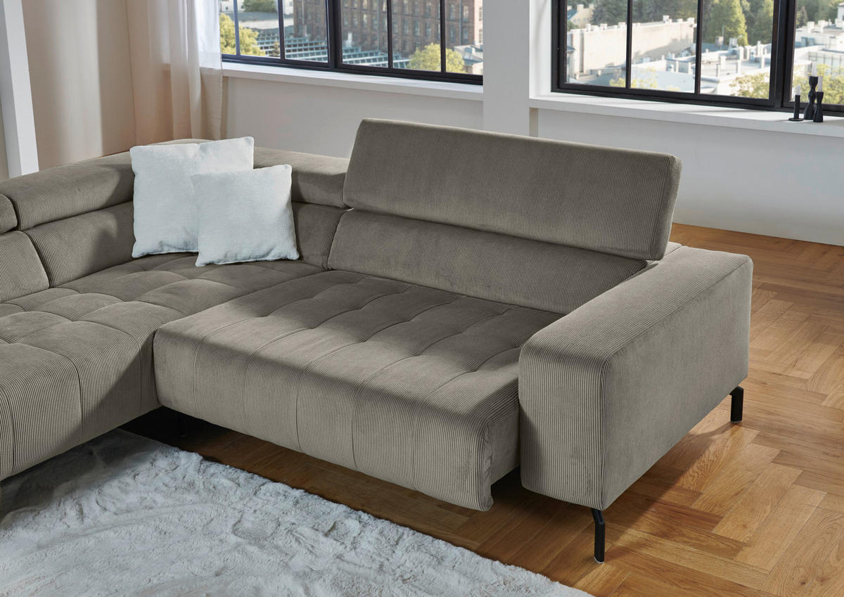 ECKSOFA Grau Cord  - Schwarz/Grau, Design, Textil/Metall (214/261cm) - Beldomo Style