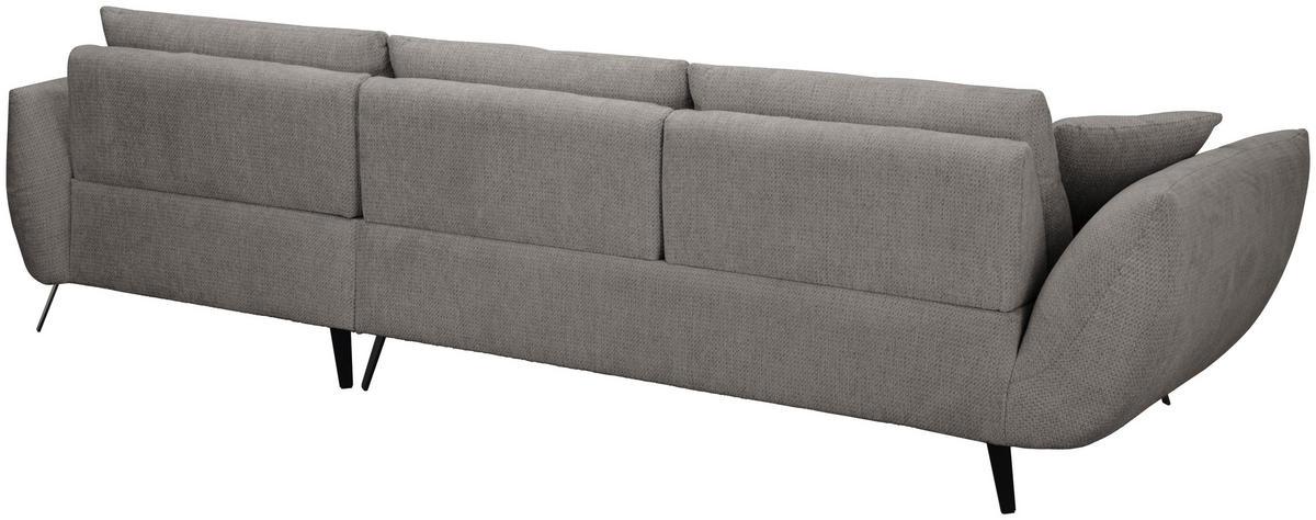 ECKSOFA Graubraun Chenille Armlehnenkissen, Rücken echt, Sitztiefenverstellung  - Graubraun/Schwarz, KONVENTIONELL, Textil/Metall (215/313cm) - Hom`in