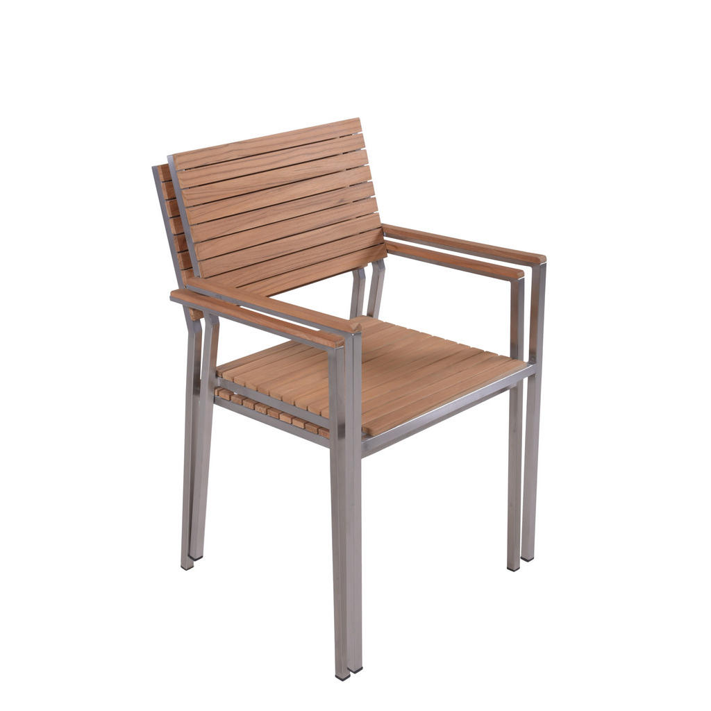 Thumbnail - Gardenson Gartenstuhl-Set, Schwarz, Silber, Teak, Holz, Metall, Kunststoff, Teakholz, Hartholz, eckig, 53x86x50 cm, stap...