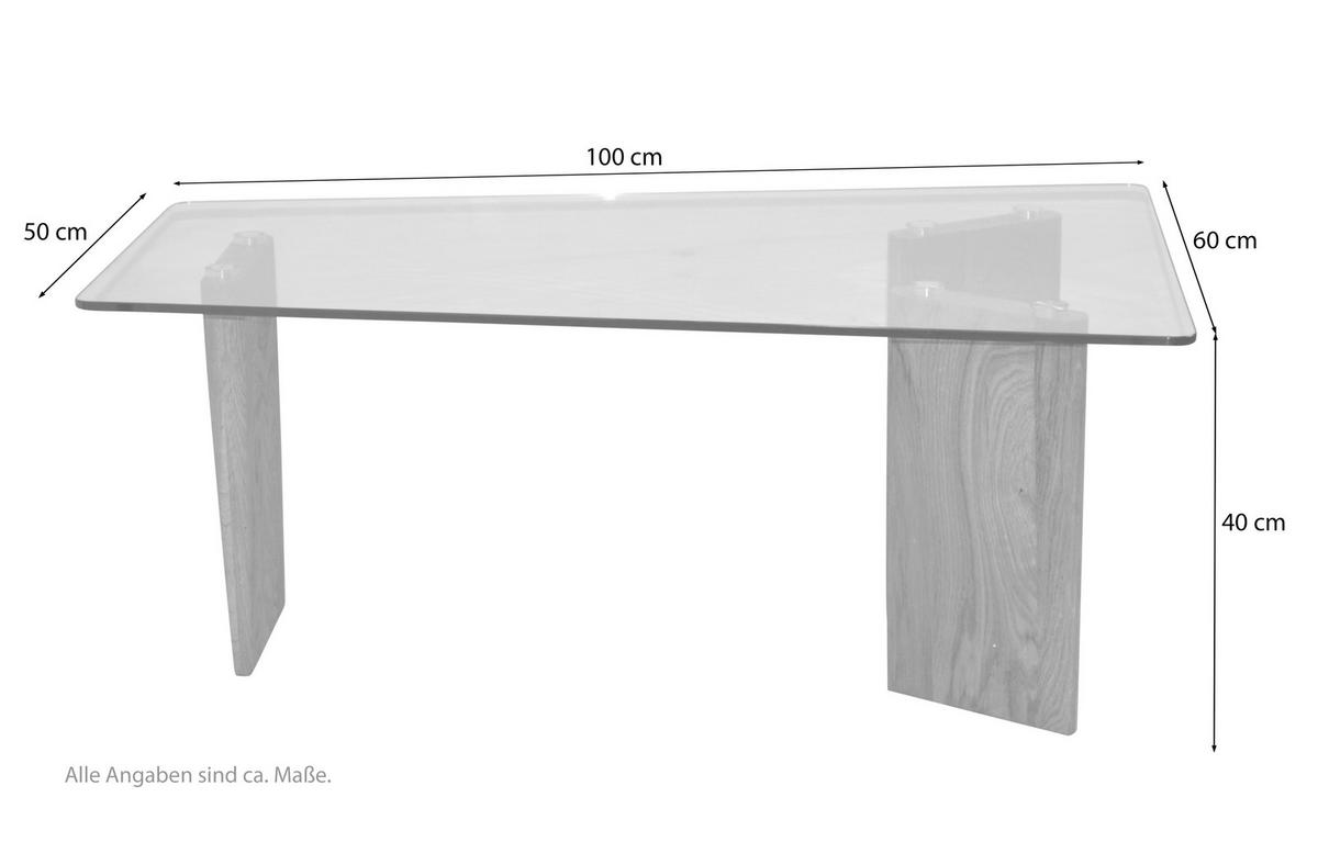 COUCHTISCH Eiche massiv ESG, Klarglas 100/60/40 cm rechteckig Eichefarben  - Eichefarben, Design, Glas/Holz (100/60/40cm) - MID.YOU