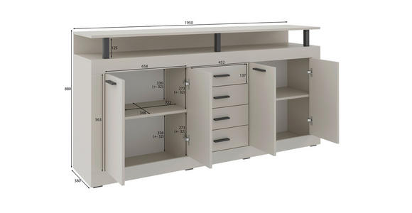 SIDEBOARD in 195/88/38 cm - Anthrazit/Schwarz, KONVENTIONELL, Holzwerkstoff/Kunststoff (195/88/38cm) - Xora