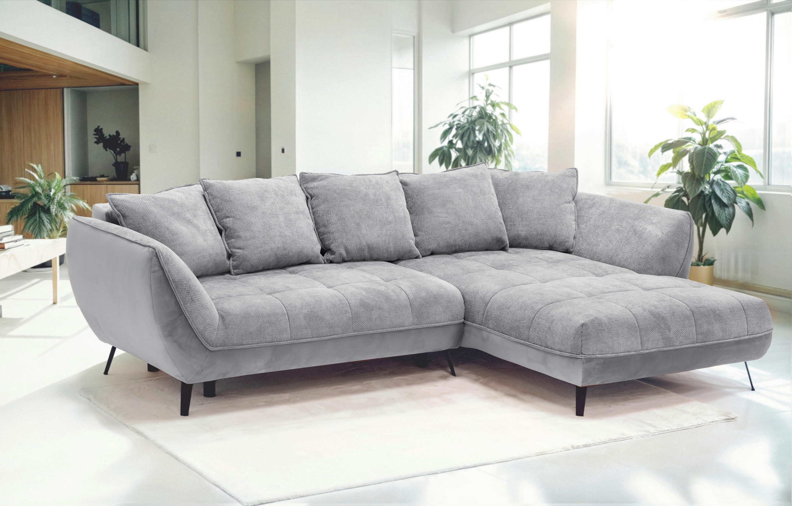 ECKSOFA MIDWAY Grau, Hellgrau Struktur  - Hellgrau/Schwarz, Design, Textil/Metall (282/187cm) - Livetastic