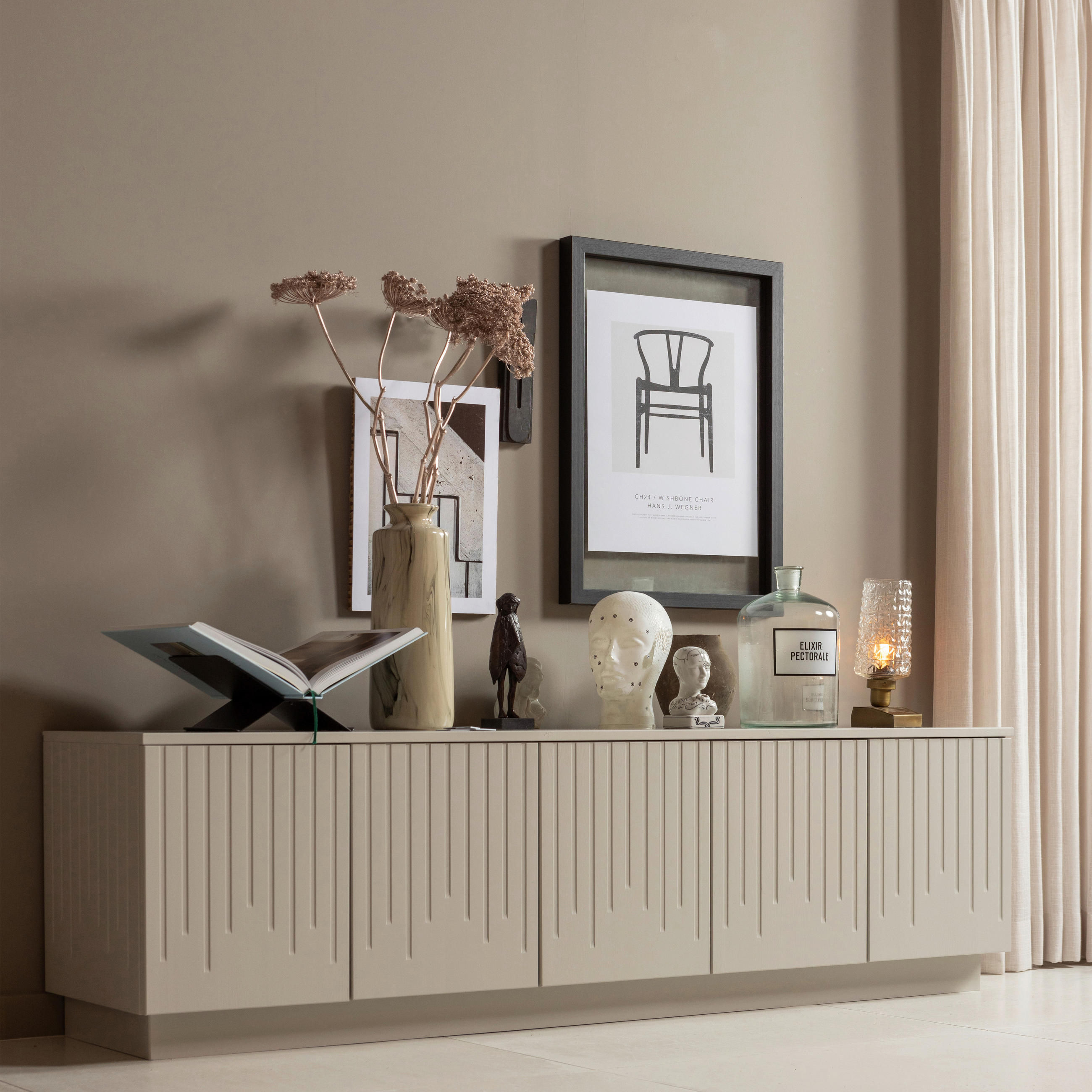 LOWBOARD Pencil  in 180/52/40 cm  - Hellgrau, Design, Holz (180/52/40cm) - Livetastic