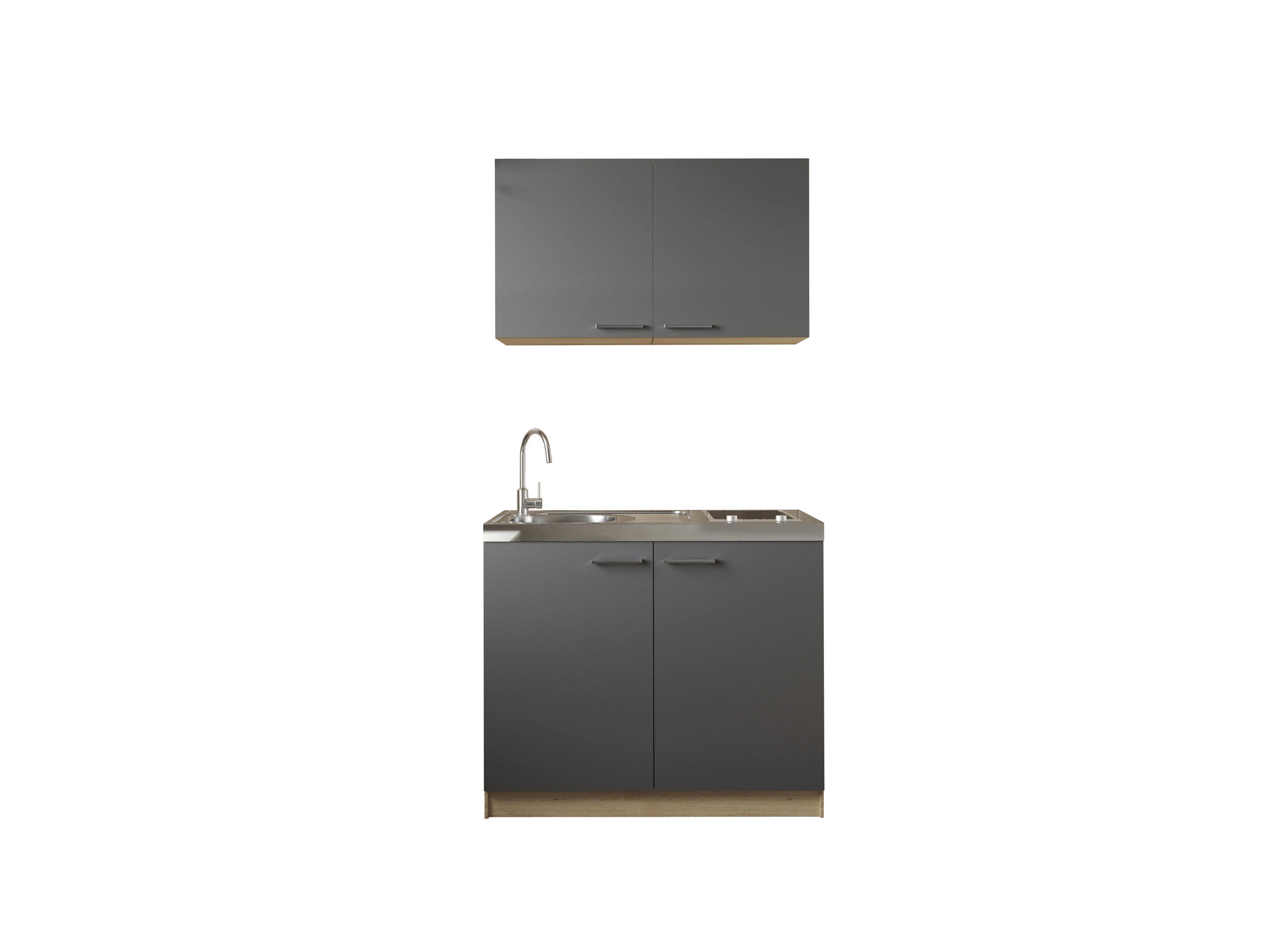 MINIKÜCHE 100 cm   in Grau, Eichefarben  - Eichefarben/Silberfarben, Basics, Holzwerkstoff/Metall (100cm) - Respekta