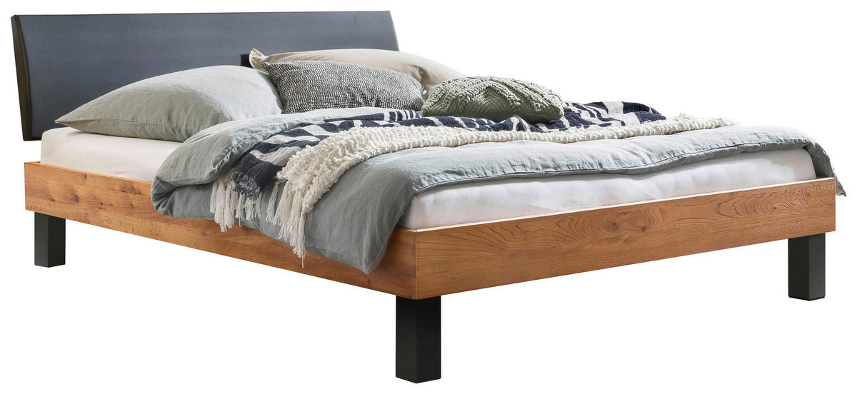 BETT 180/200 cm  Anthrazit, Wildeiche   - Wildeiche/Eichefarben, Natur, Holz/Textil (180/200cm) - Hasena