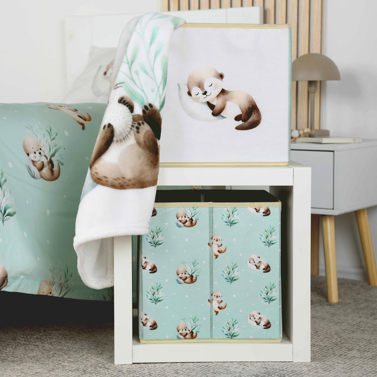 AUFBEWAHRUNGSBOX     - Weiß/Mintgrün, Basics, Textil (30/30/30cm) - baby best