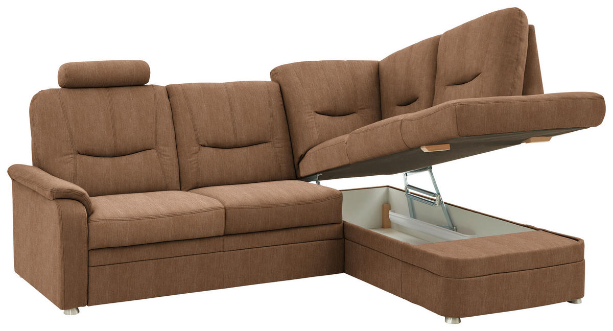 ECKSOFA Chenille Rostfarben  - Rostfarben/Schwarz, Konventionell, Kunststoff/Textil (235/185cm) - Beldomo Comfort