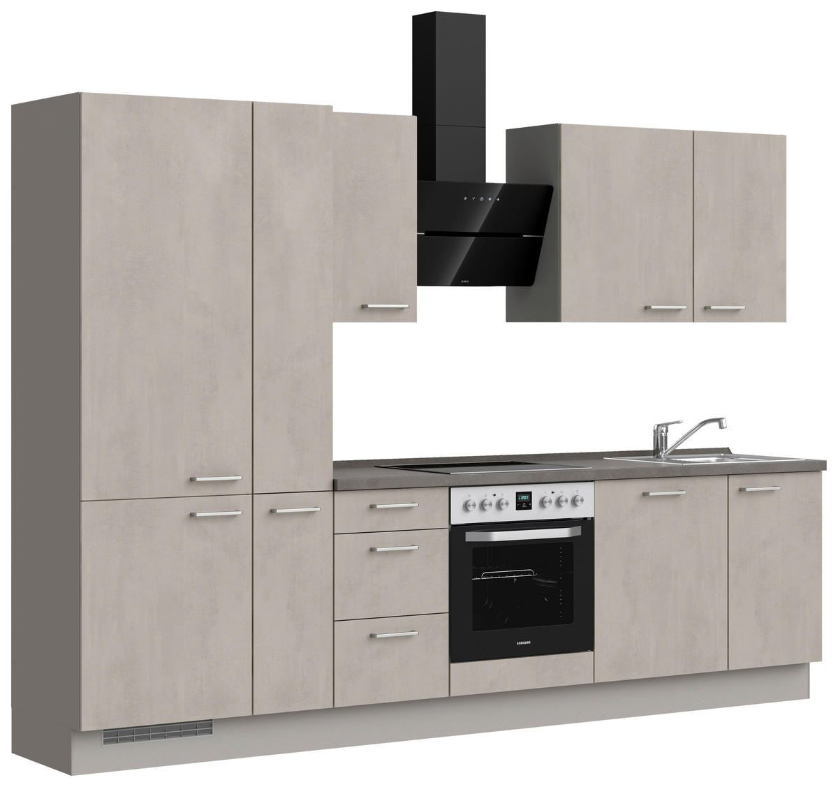KÜCHENBLOCK Riva 300 cm  in Grau, Schieferfarben  - Schieferfarben/Edelstahlfarben, MODERN, Holzwerkstoff/Metall (300cm) - Nobilia