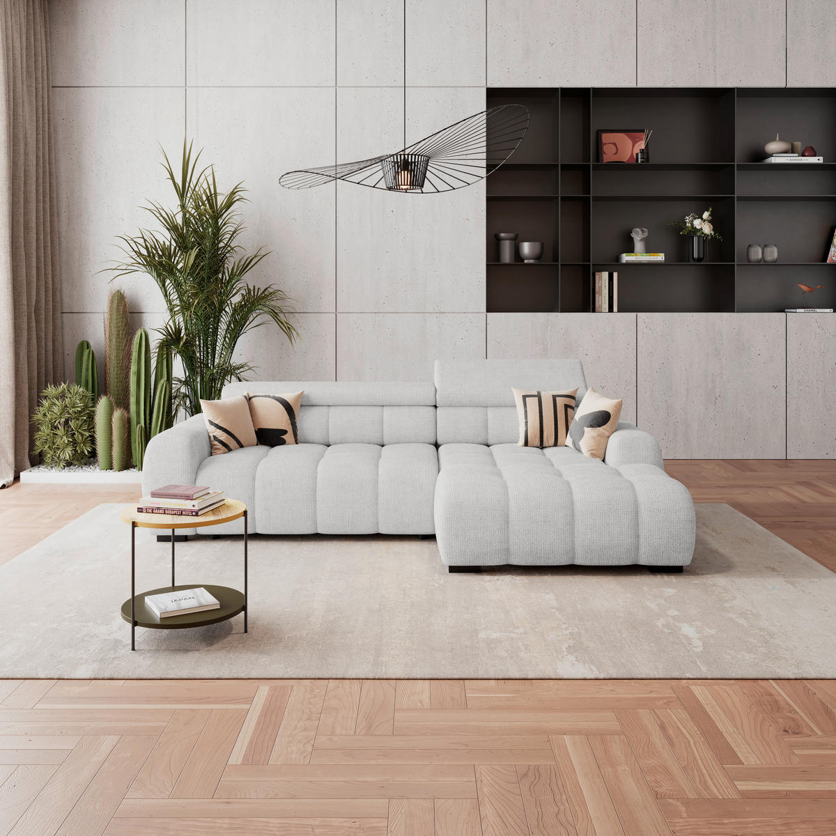 ECKSOFA Greige Webstoff  - Greige/Schwarz, Trend, Kunststoff/Textil (285/168cm) - Livetastic