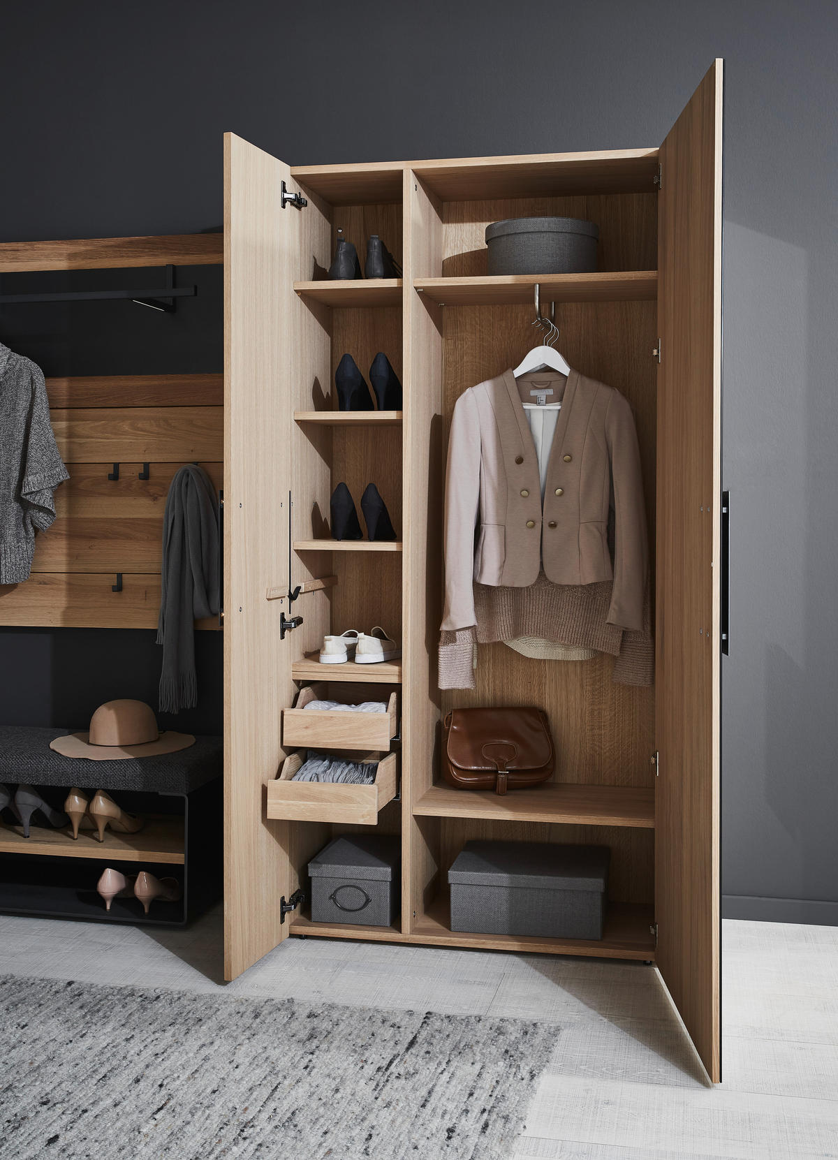 GARDEROBENSCHRANK  in 97,2/194/43,5 cm  - Eichefarben/Anthrazit, Natur, Glas/Holz (97,2/194/43,5cm) - Voglauer