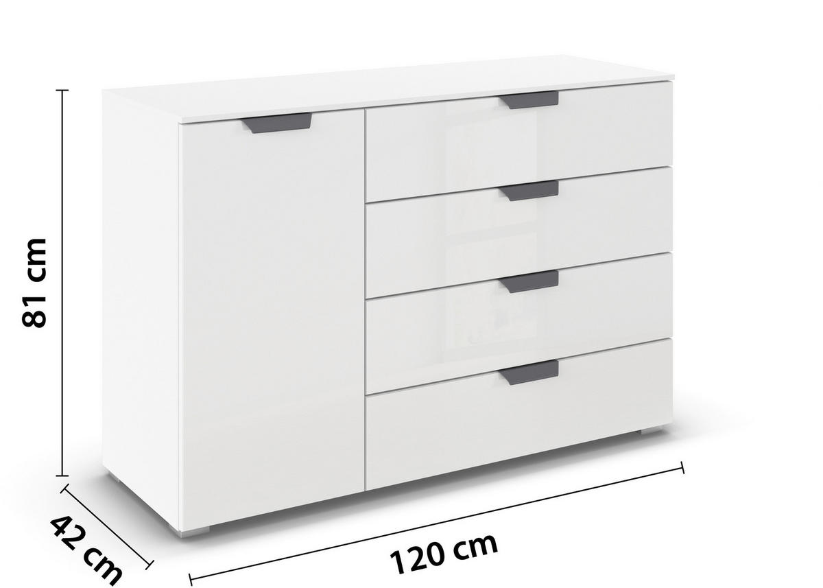 KOMMODE 120/81/42 cm  in Weiss  - Weiss/Dunkelgrau, Design, Glas/Holzwerkstoff (120/81/42cm) - Carryhome