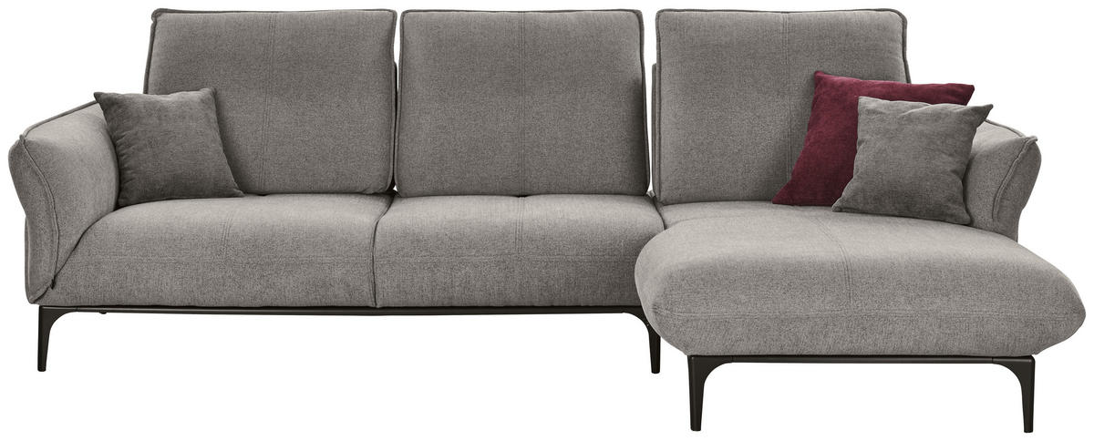 ECKSOFA in Flachgewebe Grau  - Schwarz/Grau, Natur, Textil (277/182cm) - Valnatura