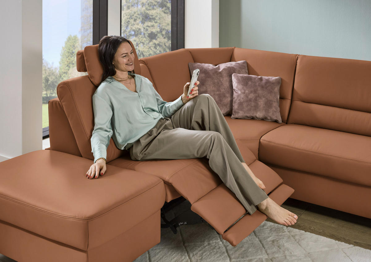 ECKSOFA  in Echtleder Cognac  249/290 cm  - Cognac/Schwarz, KONVENTIONELL, Leder/Metall (249/290cm) - Beldomo Premium