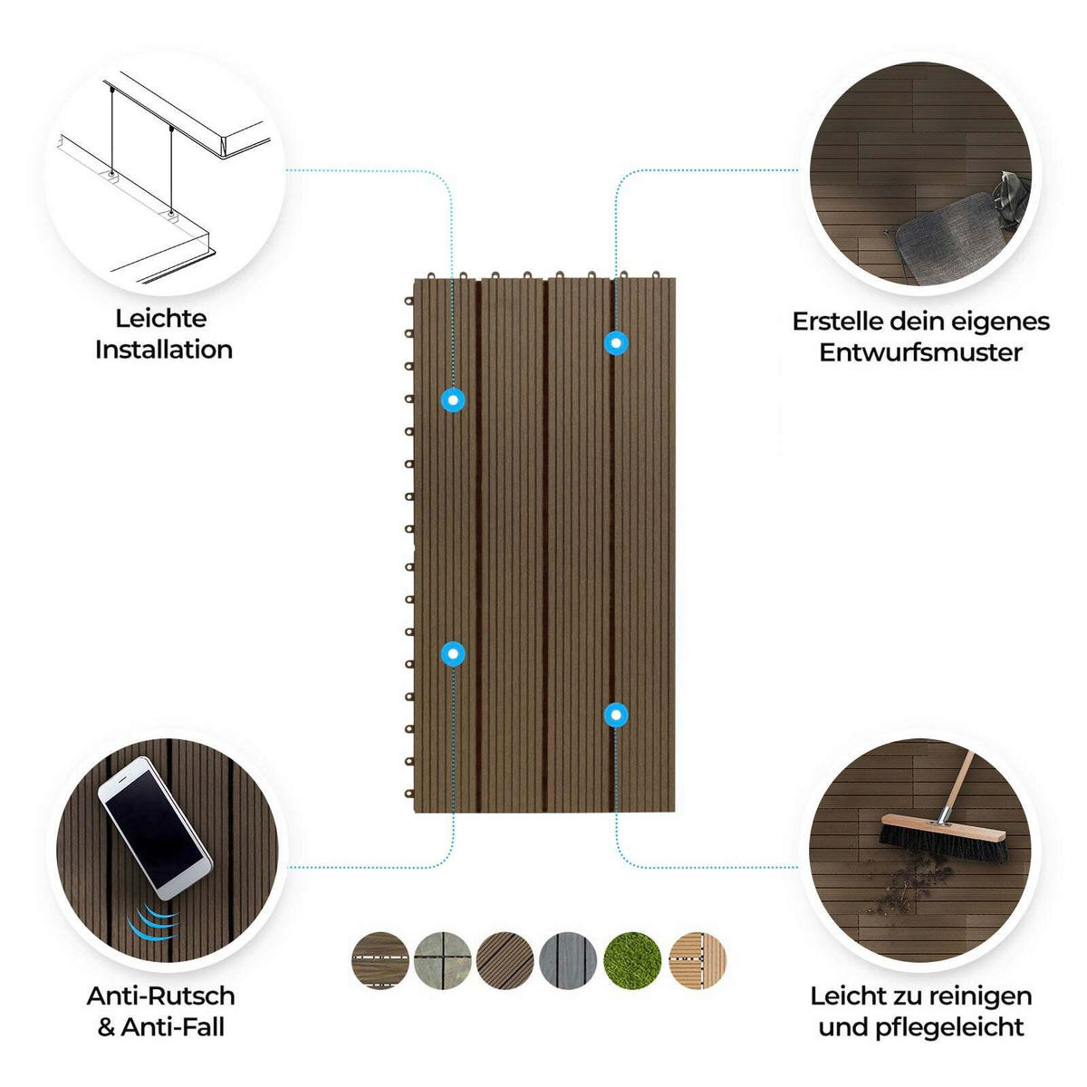 TERRASSENFLIESE 30/60 cm 6 Stück  - Dunkelbraun, MODERN, Holzwerkstoff (30/60cm) - Floordirekt