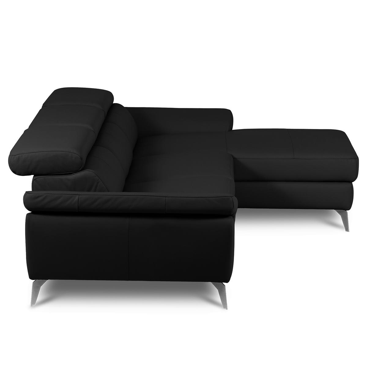 ECKSOFA  in Lederlook Echtleder Schwarz  - Chromfarben/Schwarz, Design, Leder/Textil (252/179cm) - Livetastic