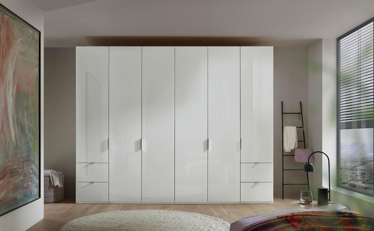 DREHTÜRENSCHRANK 300/216/58 cm,  in Weiß, 6-türig  - Chromfarben/Weiß, Design, Glas/Holzwerkstoff (300/216/58cm) - Novel