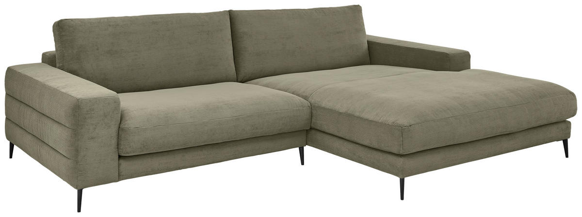 ECKSOFA in Feincord Olivgrün  - Schwarz/Olivgrün, Design, Textil/Metall (293/207cm) - Dieter Knoll