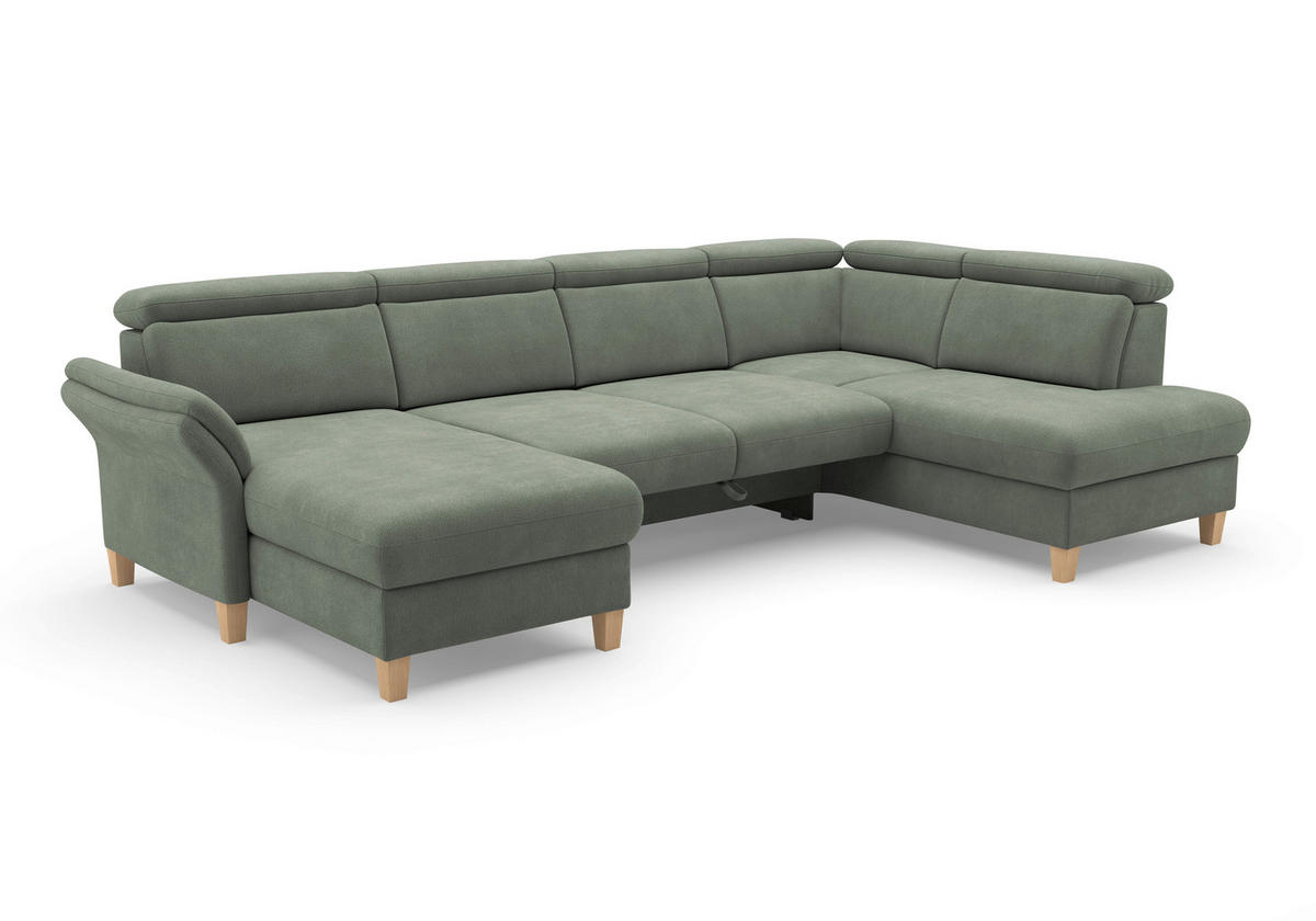 WOHNLANDSCHAFT GLENDALE E Dunkelgrün Flachgewebe  - Dunkelgrün/Eichefarben, KONVENTIONELL, Holz/Textil (166/321/193cm) - Sit & More