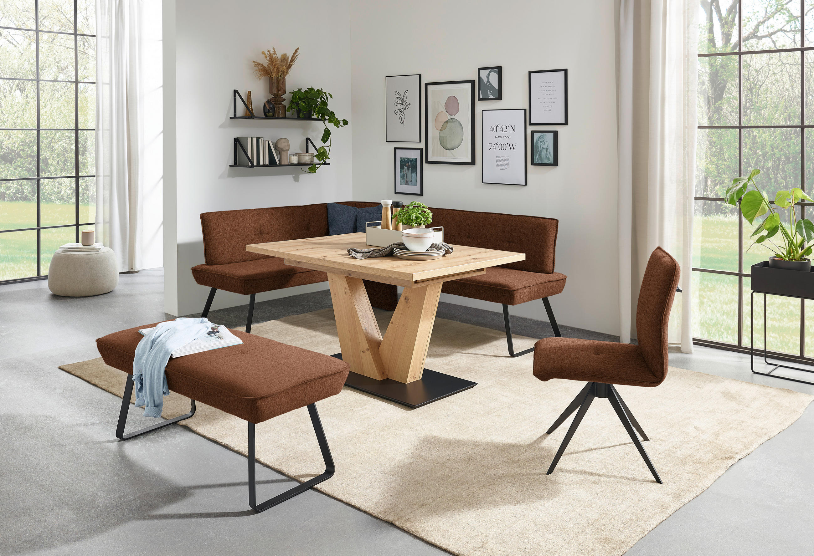 HOCKERBANK 118/50/51 cm   - Rostfarben/Schwarz, Design, Textil/Metall (118/50/51cm) - Dieter Knoll