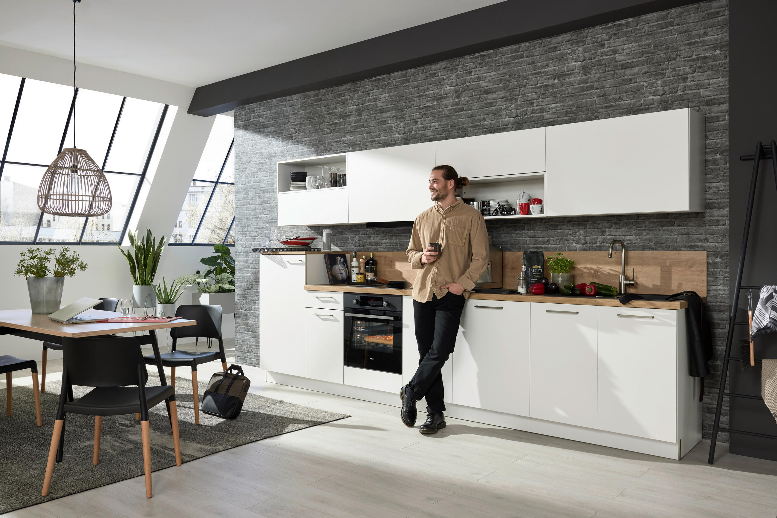 KÜCHENLEERBLOCK 360 cm   in Weiß, Eichefarben  - Edelstahlfarben/Eichefarben, Design, Holzwerkstoff/Metall (360cm) - Nolte Küchen