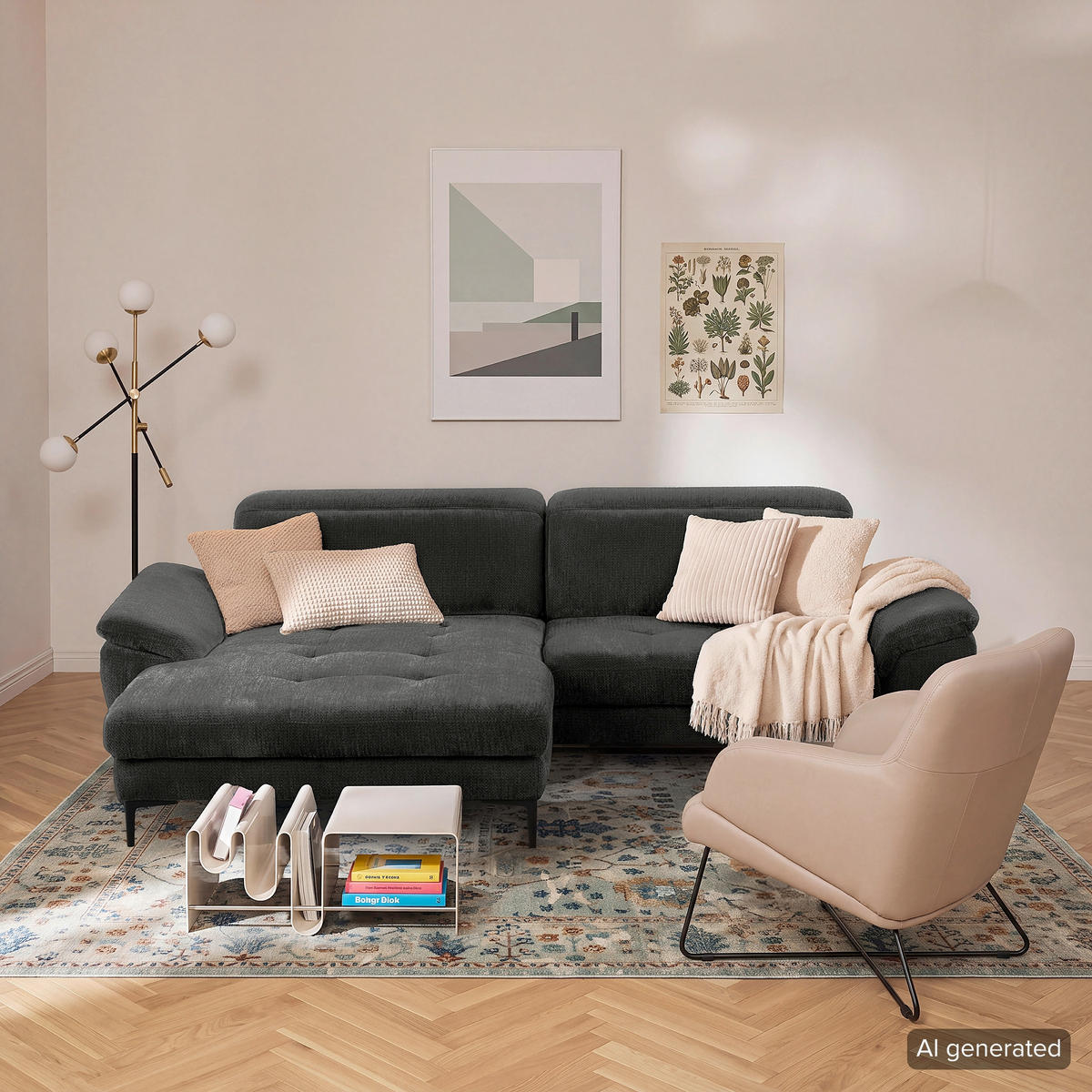 ECKSOFA  Webstoff Schwarz  - Schwarz, Design, Textil/Metall (195/268cm) - Livetastic