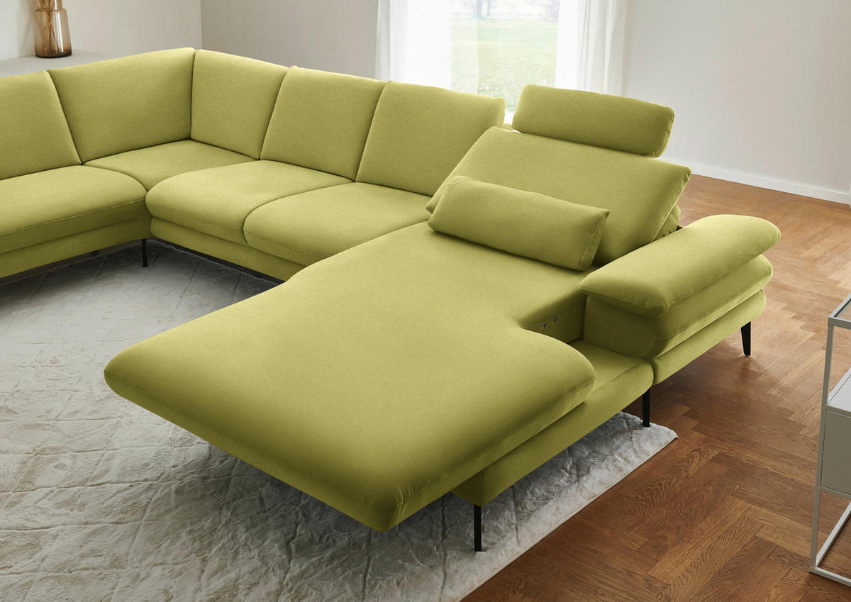 WOHNLANDSCHAFT  in Chenille, Flachgewebe Hellgrün  - Schwarz/Hellgrün, Design, Textil/Metall (208/344/180cm) - Dieter Knoll