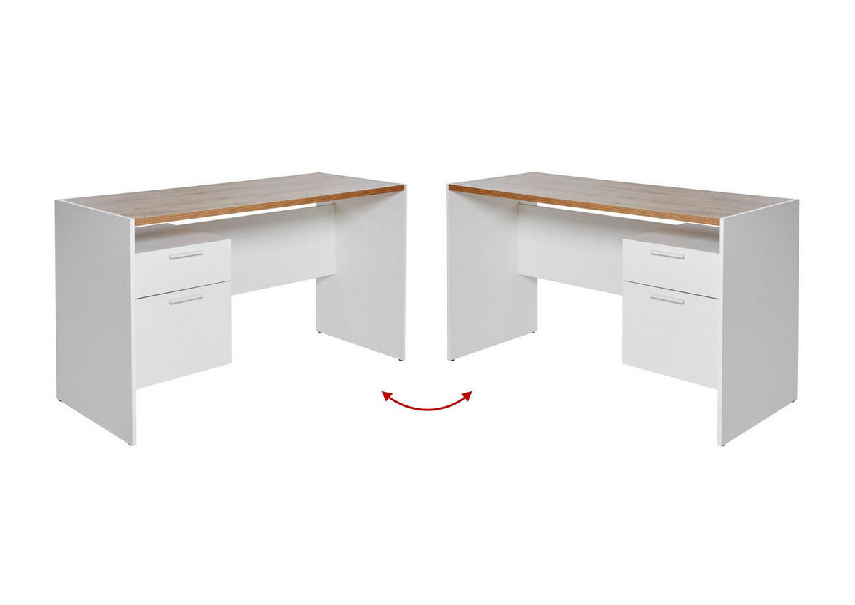 SCHREIBTISCH 123/55/74,5 cm  in Weiss, Eichefarben  - Weiss/Eichefarben, Konventionell, Holzwerkstoff (123/55/74,5cm) - Livetastic