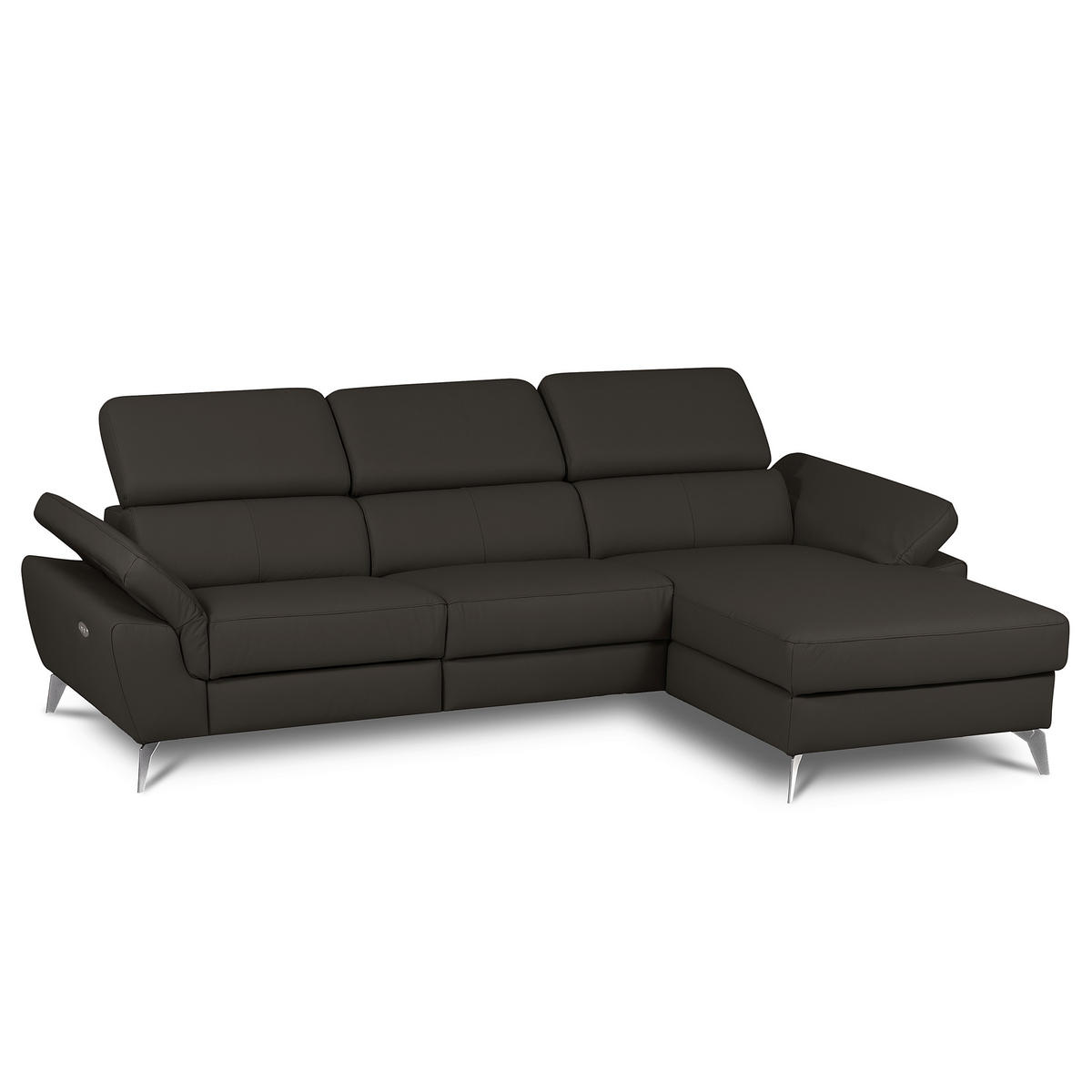 ECKSOFA Lederlook Echtleder Dunkelbraun  - Chromfarben/Dunkelbraun, Design, Leder/Textil (252/179cm) - Livetastic