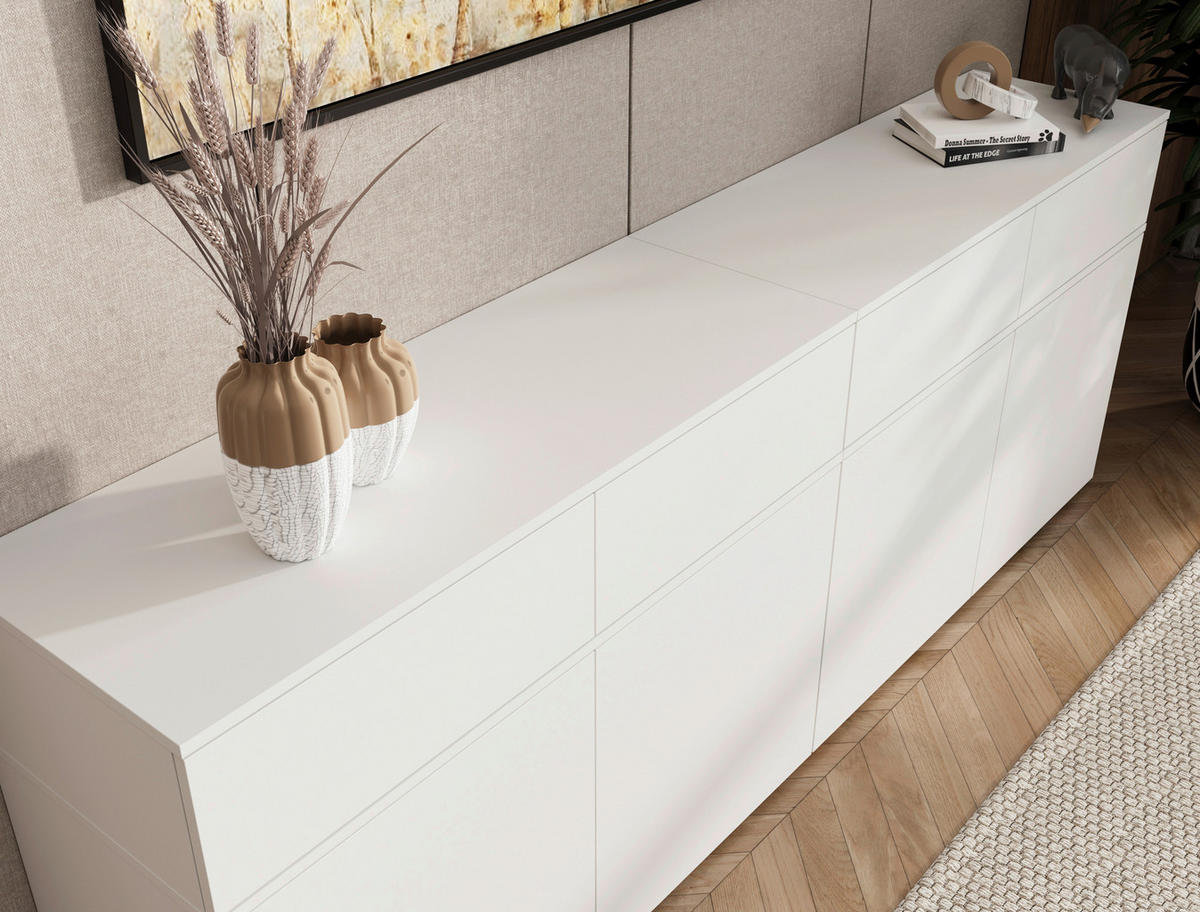 SIDEBOARD  220/80/40 cm 4 Schublade(n)  - Silberfarben/Weiß, Design, Holzwerkstoff/Kunststoff (220/80/40cm) - Xora