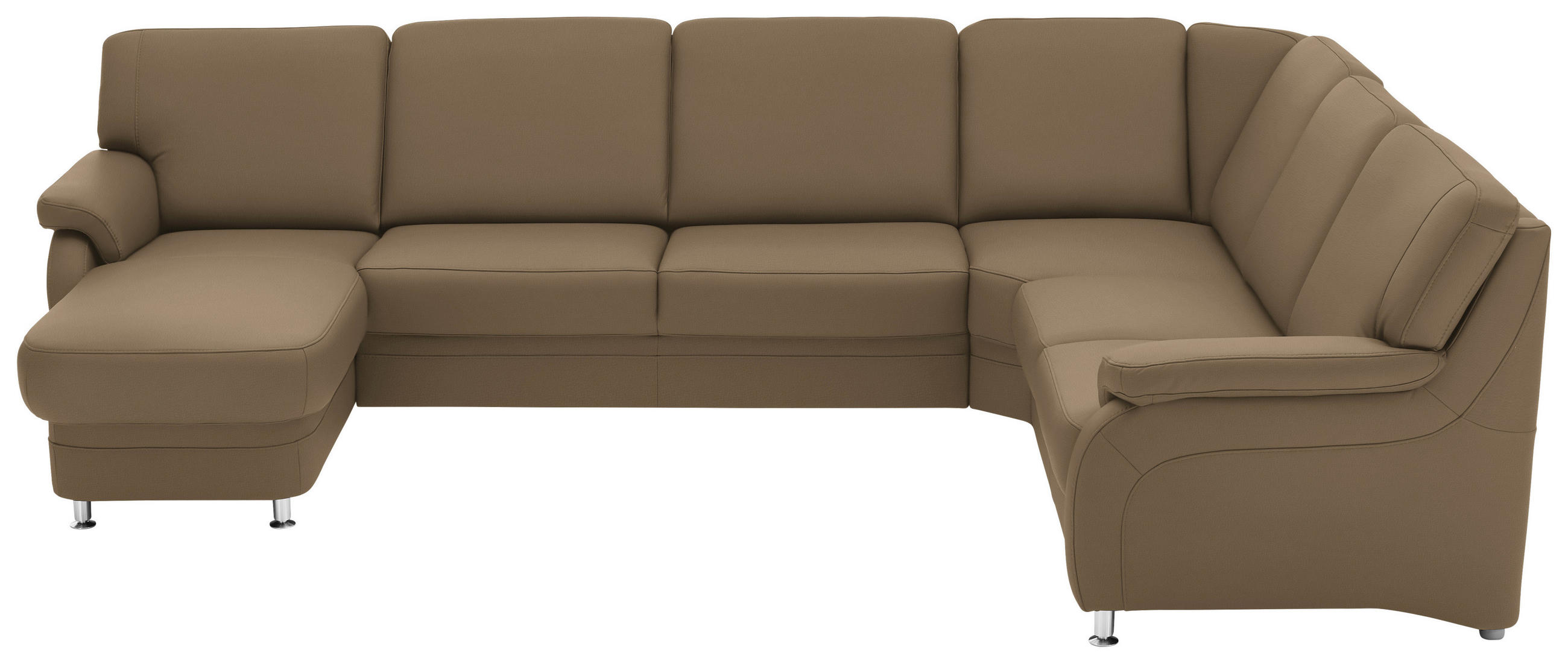 WOHNLANDSCHAFT Echtleder Khaki  - Khaki/Alufarben, Konventionell, Leder/Metall (165/329/239cm) - Beldomo Premium