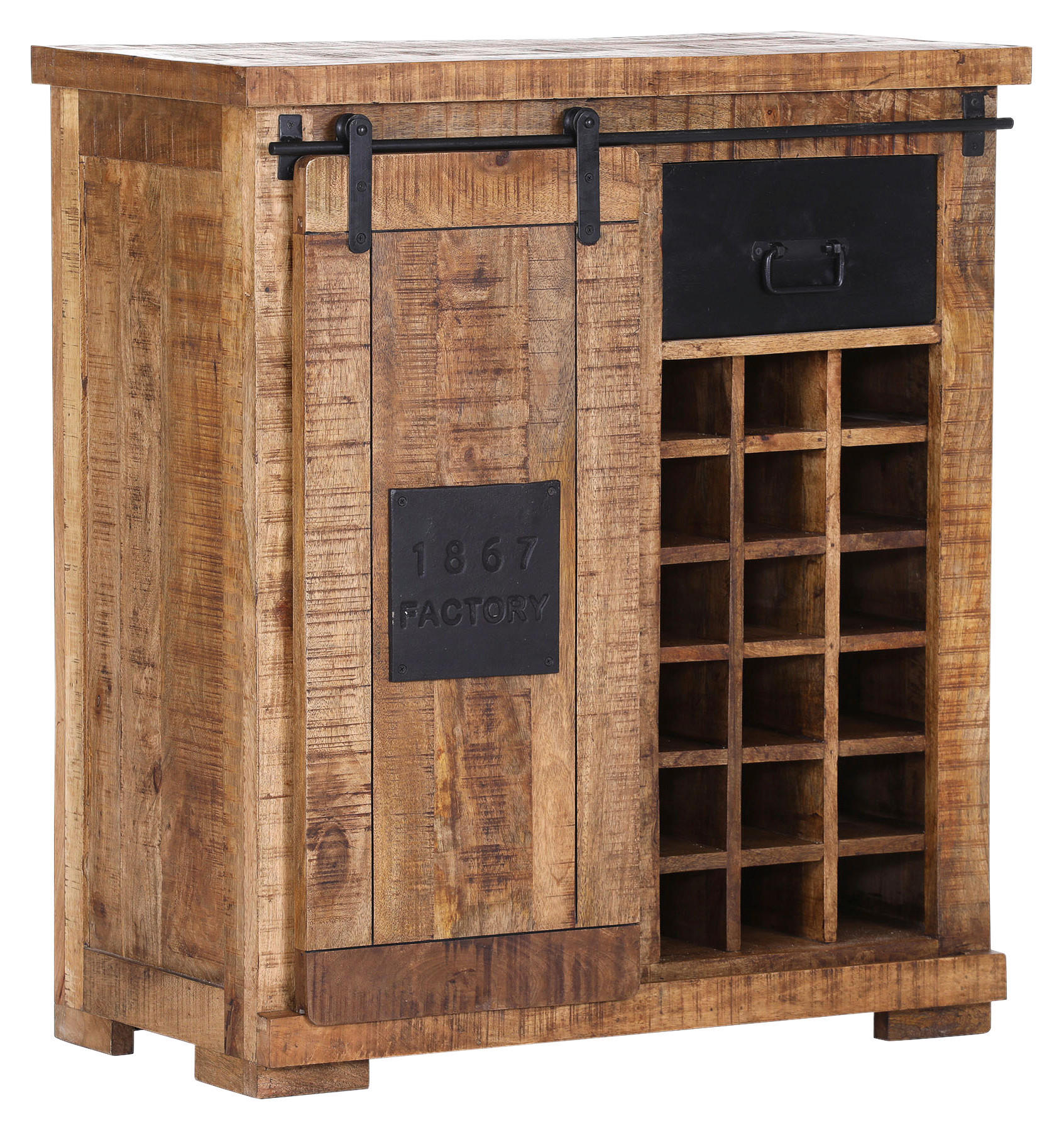 WEINSCHRANK Mangoholz massiv Schwarz, Naturfarben - Schwarz/Naturfarben, KONVENTIONELL, Holz/Holzwerkstoff (90/100/45cm) - Landscape
