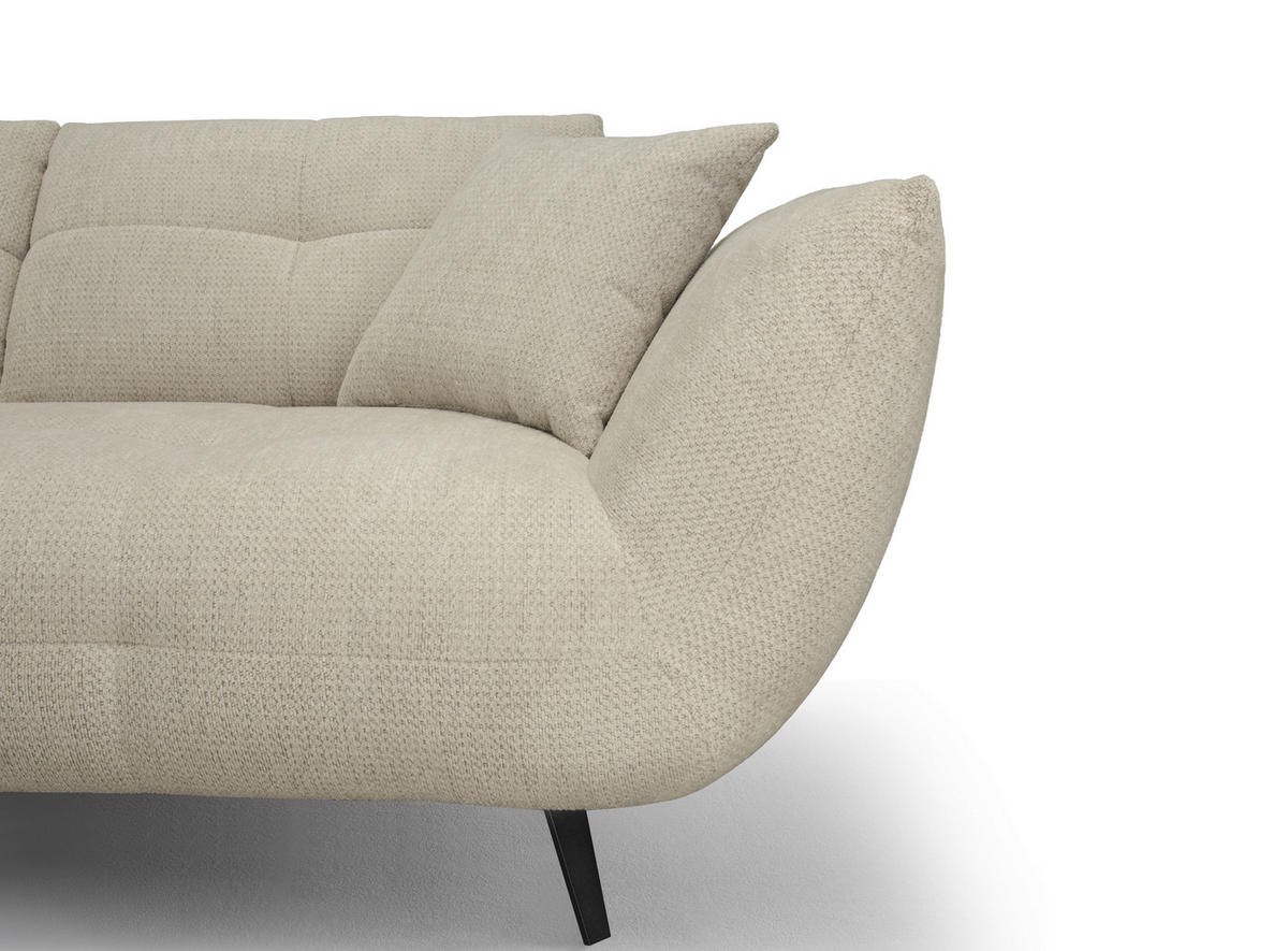 ECKSOFA Taupe Chenille Armlehnenkissen, Rücken echt, Sitztiefenverstellung  - Taupe/Schwarz, KONVENTIONELL, Textil/Metall (215/313cm) - Hom`in