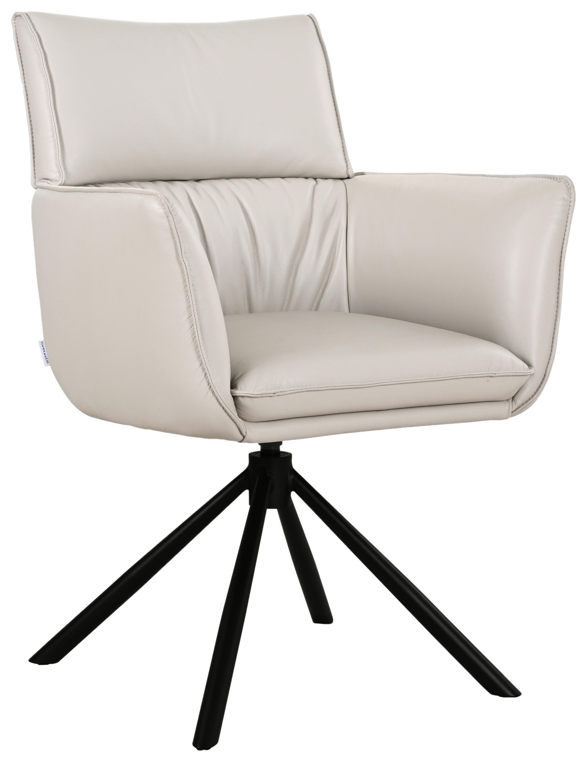 ARMLEHNSTUHL  Sitzfläche 360° drehbar, automatische Rückholfunktion  Echtleder  - Hellgrau/Schwarz, MODERN, Leder/Metall (64/90,5/64,5cm) - Livetastic