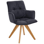 ARMLEHNSTUHL drehbar  inklusive Armlehnen, Gestellauswahl, Sitzfläche 180° drehbar, automatische Rückholfunktion  Echtleder  - Eichefarben/Dunkelblau, Design, Leder/Holz (59/89/63cm) - Dieter Knoll