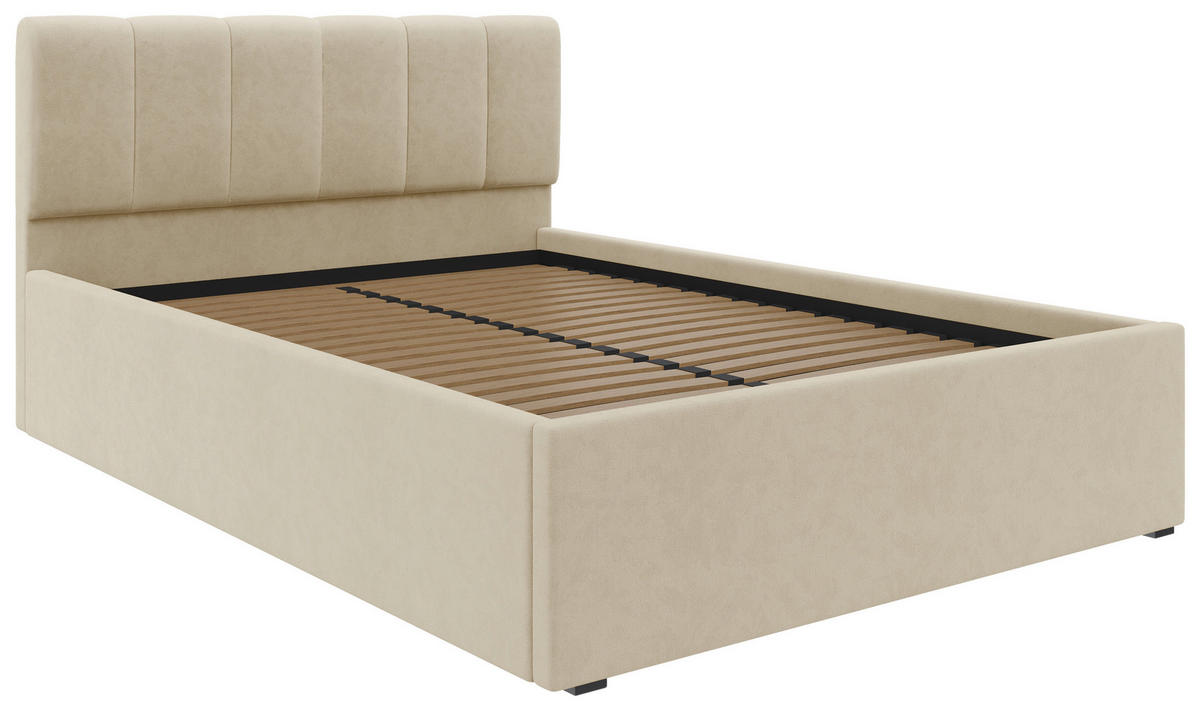 POLSTERBETT 140/200 cm  in Creme  - Creme/Schwarz, Design, Holz/Kunststoff (140/200cm) - Stylife
