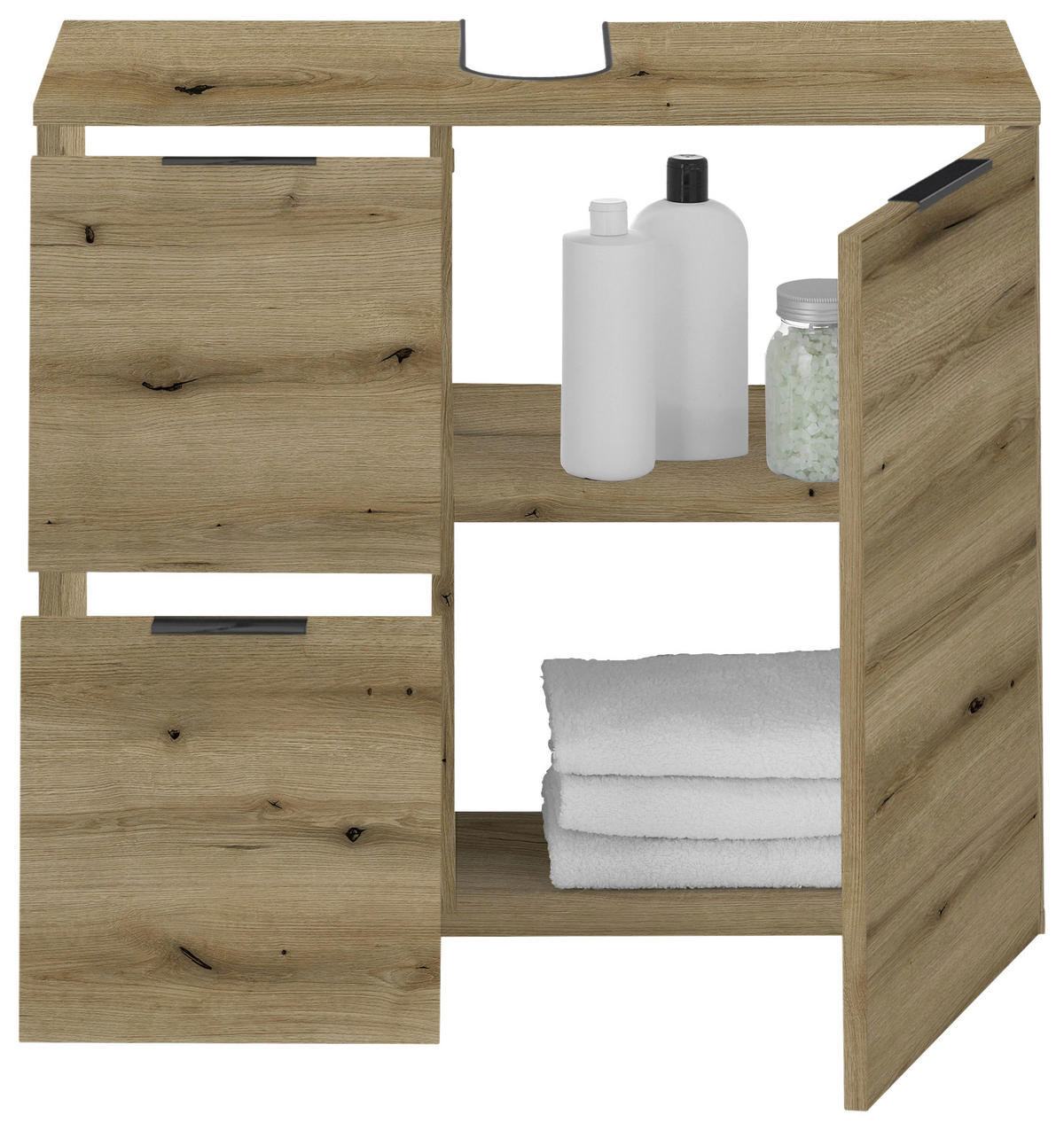WASCHBECKENUNTERSCHRANK 70/60/35 cm  - Eichefarben/Schwarz, KONVENTIONELL, Holzwerkstoff/Kunststoff (70/60/35cm) - Xora