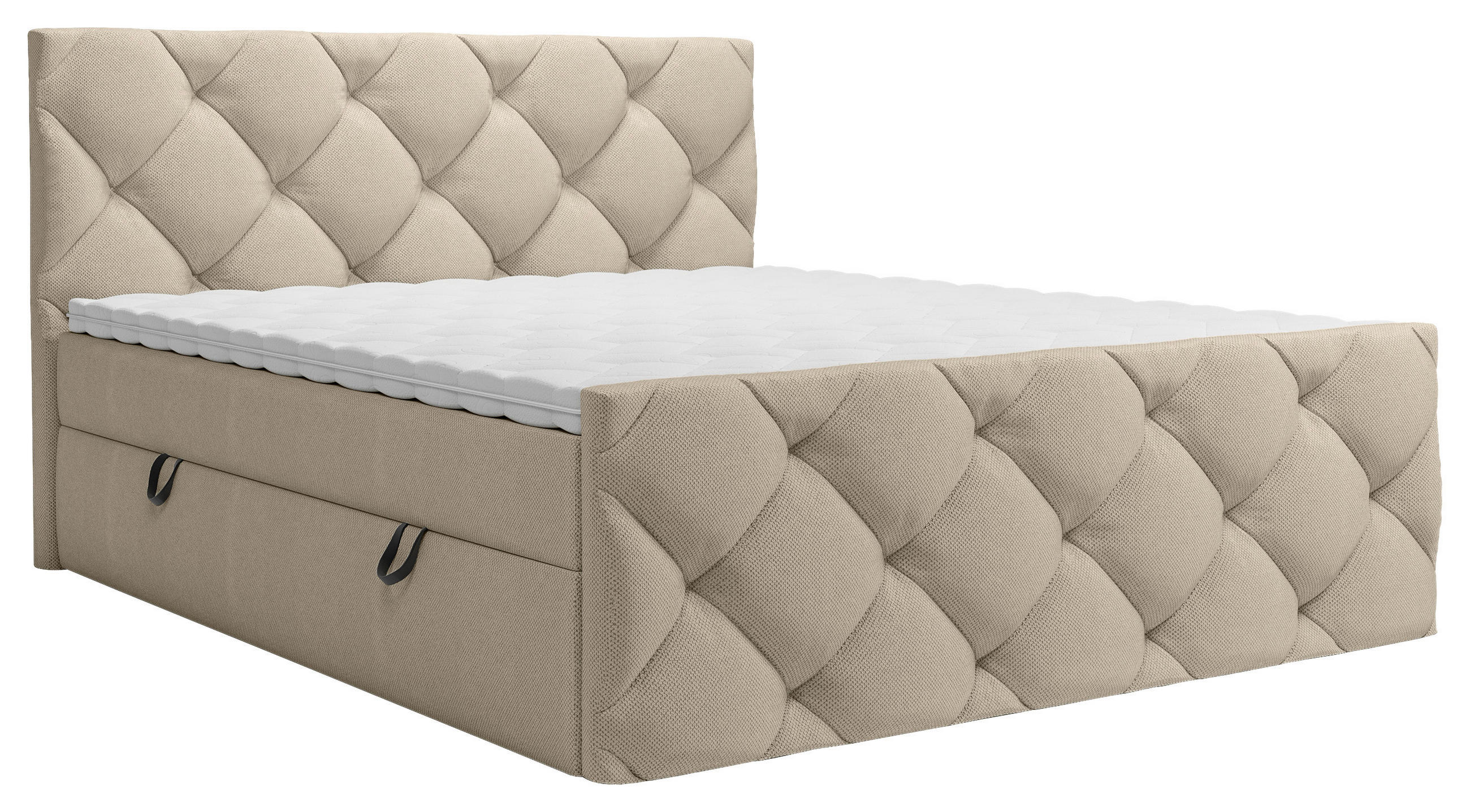 BOXBETT 140/200 cm,  in Taupe, Matratze, Bettkasten, Topper, H3 = fest  - Taupe/Schwarz, KONVENTIONELL, Kunststoff/Textil (140/200cm) - Carryhome
